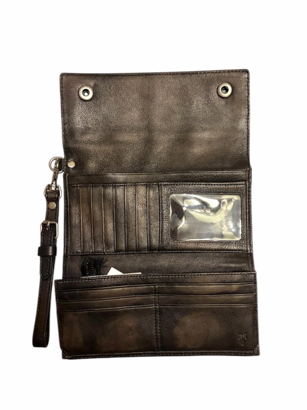 Frye Black Leather Wristlet Clutch Wallet with Silver Hardware Brand New In Box!
